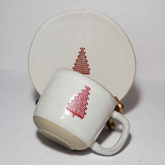Hearth & Hand Mug and Plate Red Christmas Tree Stoneware - Picture 4 of 8